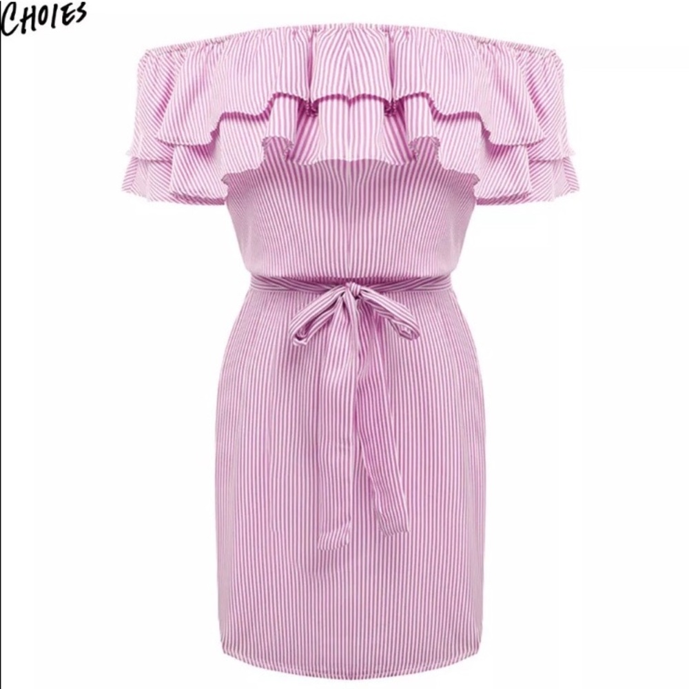 ❤️ 3/$20 Choies Pink White Off Shoulder Dress - Picture 2 of 6